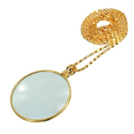 5X Hanging Magnifier, Portable Magnifier Monocle Lens with Hanging Necklace for Reading Newspaper,Magazine, Map,Jewelry Gift for Elders, Alloy Chain Necklace Magnifying Glass (Gold)