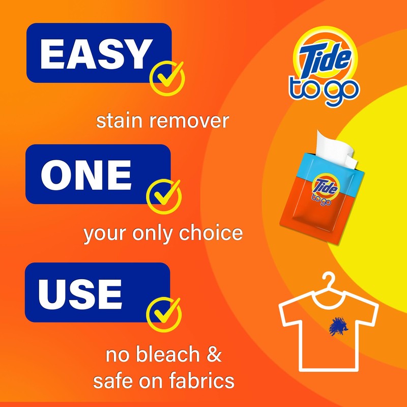 Tide To Go Stain Remover Wipes for Clothes, Instant Laundry
