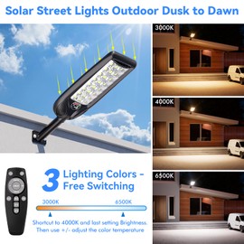 Solar Street Light Outdoor, 3 Color Temperature Waterproof 30000LM, Solar Powered Flood Security LED Lights Dusk to Dawn with Motion Sensor and Remote for Yard Parking Lot 2 Pack