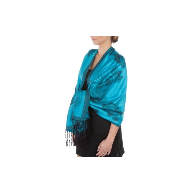 Sakkas Lightweight Two Tone Rose Floderal Design Pashmina Shawl /