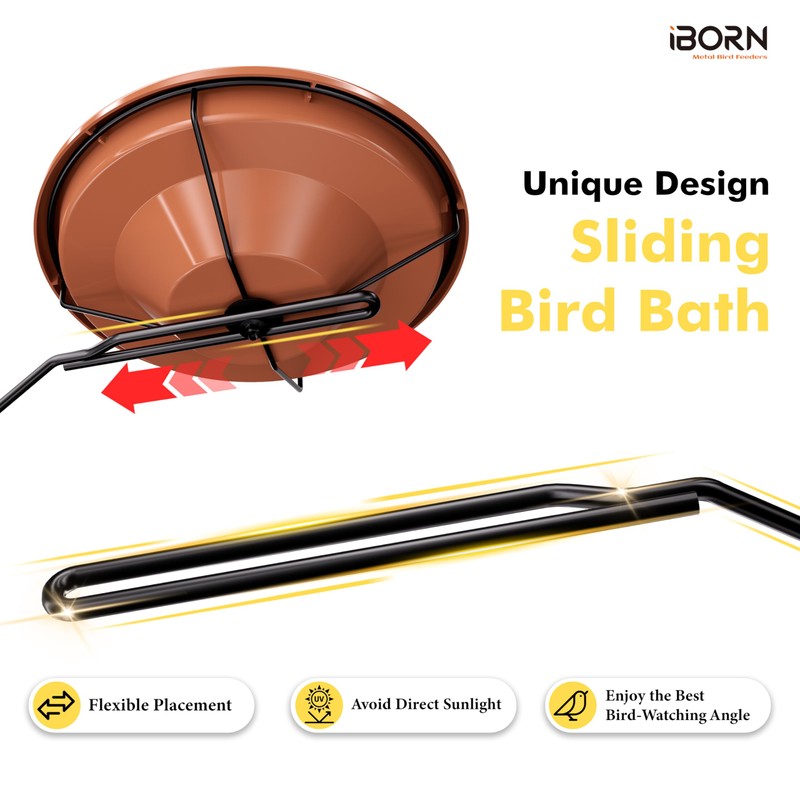 iBorn Bird Bath for Outside,Deck Mounted Bird Bath 12in,Bird Baths