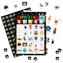 HMJKL Bowling Bingo Game, Sports Bingo Cards Set, Birthday Party Bingo Supplies for Adults, Family Open Day Vacation Activities Favors Decorations for 24 Player, 01