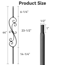 Wrought Iron Hollow Balusters - Deck Spindles Stair Railing Indoor,Stair Scroll Hollow Iron Baluster Stair spindles, for Staircase Interior, Includes 2 Drill Bits for Wood(6 Pack Black)