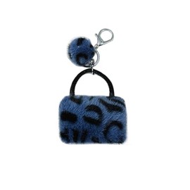 ELVRLA Elegant Classical Mini Leopard Handbag Shape Keychain Soft Plush ball Key Chain Key Ring Holder Bag Charm Purse Pendant -Blue