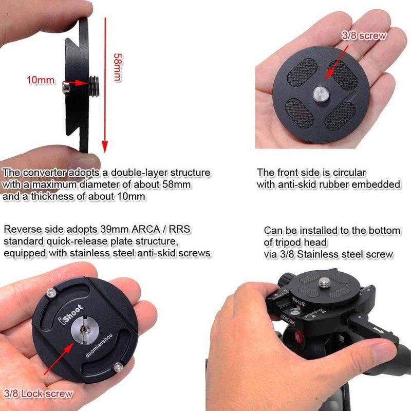 iShoot Tripod head mount, quick change adapter for cantilever head,