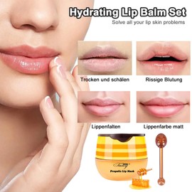 Bee Balm Lippenbalsam, 3 Stke Honey Balm, Lippenpflege Feuchtigkeitsspendende Lippenmaske, Lip Sleeping Mask, Lippenbalsam zum Aufhellung von Lippenfältchen, Lippenpflege und Feuchtigkeit