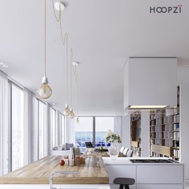 Hoopzi - Pendant Light 2 Flamming - 2.5 m Textile Cable Rope and White - 2 x E27 Socket - Vintage, Industrial for Dining Table, Living Room, Dining Room, Bedroom, Kitchen