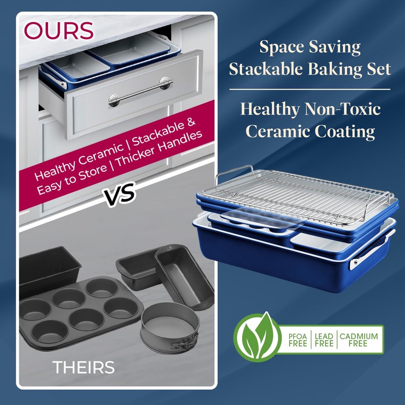 Bakken 8-Piece Stackable Bakeware Set - Ceramic Non-Stick Coating, Baking