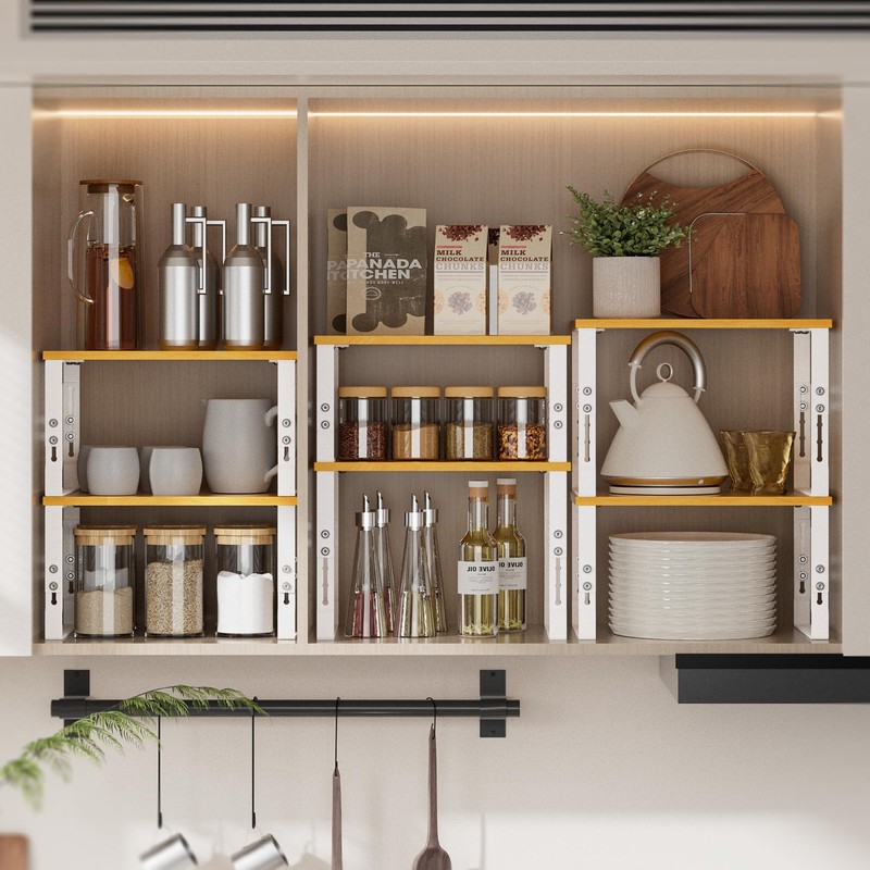 Wobmmi Kitchen Cabinet Organization Shelf，Set of 2 Height Adjustable Storage