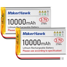 MakerHawk 3.7V LiPo Battery 10000mAh 1163115 Rechargeable 1S Polymer Battery with Protection Board Insulated Rubber Tape, JST 2.54 Connector for Raspberry Pi Arduino ESP32 Development Board (2 Pack)