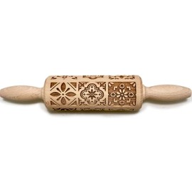 Rolling Pin Embossed with Portuguese Tiles Pattern for Baking Engraved Cookies (Small)