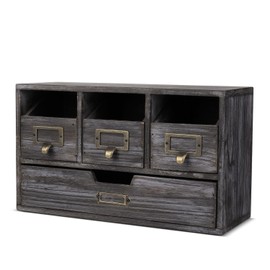 Flexzion Apothecary Cabinet with 4 Drawers - Vintage Rustic Wood Desktop Organizer for Home & Office Supplies - Tabletop Wooden Storage for Catalog, Card, Jewelry, Makeup, Craft & Tools