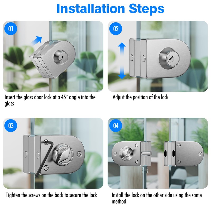Ranbo Frameless Double-Sided Glass Door Lock, No-Drill,304 Stainless Steel, Suitable