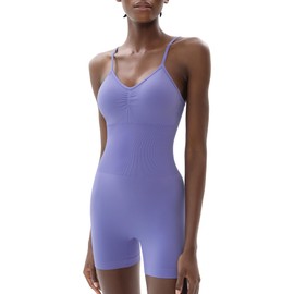 PUMIEY Jumpsuits for Women Spaghetti Strap Workout Unitard Rompers Bodysuit One Piece Outfits Lavender X-Small