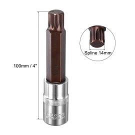 Sourcingmap 1/2" Drive x M14 (14mm) Triple Square Spline Bit Socket, S2 Steel Bits CR-V Sockets 4" Length Use with Ratchet Wrench, Slide Bar, Extension Rod