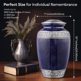 INTAJ Elegant Blue Cloud Urn for Human Ashes - Large 200 Cubic Inches - Durable Aluminum Cremation Urn for Adult Male & Female - Handcrafted Memorial Funeral Burial Urns for Men & Women