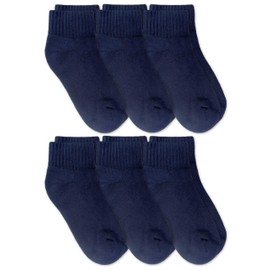Jefferies Socks Girl's Boy's Seamless Cushion Sport Quarter Ankle Socks 6 Pair Pack, Navy, Medium