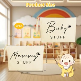2 Pcs New Mum Gifts, Baby Shower Gifts Bags, Mum to Be Pamper Kit, White Canvas Pouch with Zipper, Mummy to Be Cosmetic Bags for Pregnant Women