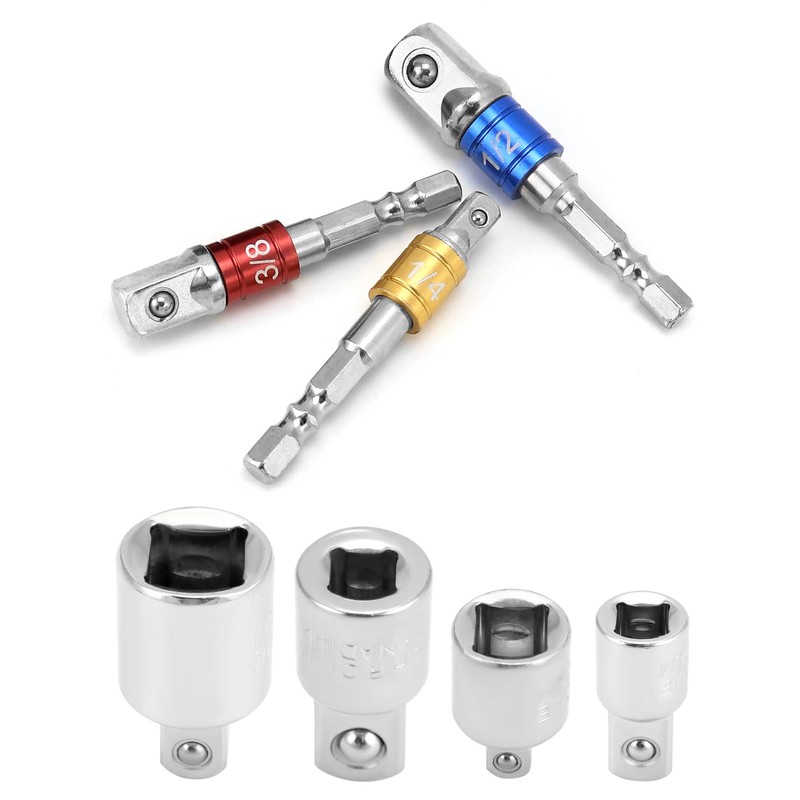 QWORK® 7pcs Impact Socket Adaptor Set, 1/4", 1/2", 3/8" Socket