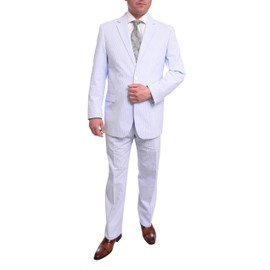 Emigre Classic Fit Blue Pinstriped Two Button Cotton Seersucker Suit-52R