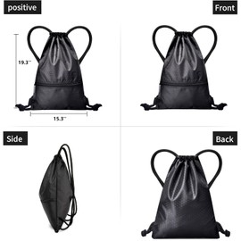 Drawstring Backpack String Bag，Water Resistant Gym Drawstring Bag for Men Sports Sackpack，Women and Children，Backpack for Sport, PE, Swim, Beach, Yoga, Travel (Black)