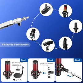 Brazo de Micrófono de Bajo Perfil con Brazo de Boom Profesional Ajustable con Elevador de 15cm, Abrazadera de Escritorio Sólida, Gestión de Cables, So