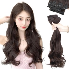 AISIHAIR Long Wig, Collar, One-touch, Brown, Curly Hair, Half Wig, Breathable, Heat Resistant, Set of 6, Fluffy, Natural, Korean Style, Curly Hair, Coming-of-Age Ceremony, Normal, Cliped, Easy to