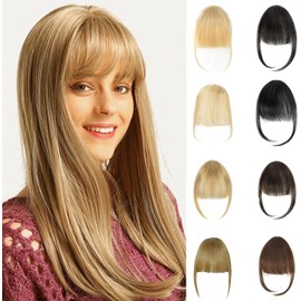 Shoobidoo Clip In Fringe Bangs Ash Blonde 100% Real Human Hair Bangs Clip in Hair Extensions Natural curved French bangs With Temples Short Hairpieces Natural Curved French Bangs