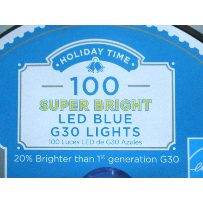 HOLIDAY TIME 100 SUPER BRIGHT BLUE LED G30 LIGHTS SET