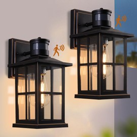 EIKESN Outdoor Motion Sensor Light, Black Exterior Wall Lighting Fixtures,Dusk to Dawn Motion Sensor Outdoor Lights, Waterproof Front Porch Light Lantern for Garage, Patio. (Black, 2 Pack)