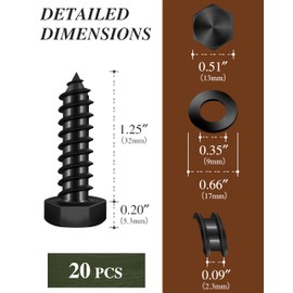 Nailnest (1Box) 5/16" x 1-1/4" Hex Head Lag Screws Bolts with Flat Washers, 20Sets Black 304 Stainless Steel 18-8 Heavy Duty 5/16 Lag Bolts for Wood with Hex Socket