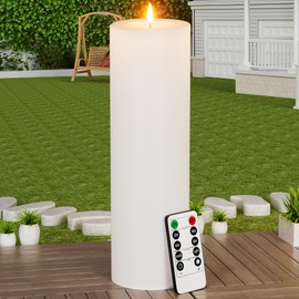 BUTHY 14" x 4" Large Outdoor Candle with Timer Waterproof Flickering LED Flameless Candle Battery Operated with Remote Fake Pillar Candle Realistic for Patio Porch Lantern, White 1 Pack
