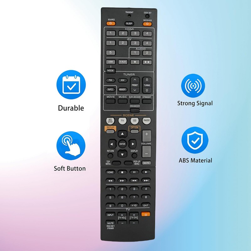 Replacement Remote Control Compatible for Yamaha RX-V367 RX-V371 RX-A720 RX-V673