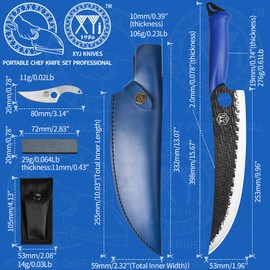 XYJ Portable Chef Knife Set Professional,Since 1986,Camping Boning Knife,Slice Butcher Knives with Leather Sheath,Finger Hole Blade,Outdoor Cooking,Full Tang (10 Inch)