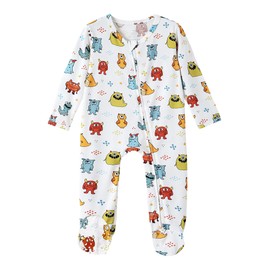 BambooBud Baby Footie Romper Pajamas Unisex Newborn Infant Footed Pjs Zipper Viscose from Bamboo Rompers, White/Little Monster, NewBorn