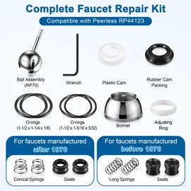 Avenuebool Faucet Repair Kit, Compatible with Peerless RP44123, Compatible with Peerless RP41661 and RP42986 Single Handle Faucet, Ball, Seats, Springs, Cam, Cap, Adjusting Ring and Bonnet