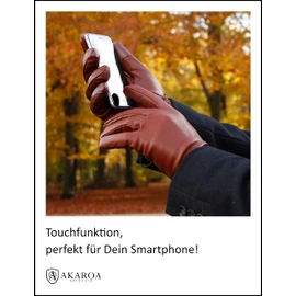 AKAROA ESTD 2019 TIM Men's Leather Gloves, Touchscreen Function, Italian Leather, Recycled Knitted Lining Made of 50% Cashmere and 50% Wool, 5 Sizes S - XXL, Tim Cognac