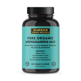 Warrior Strong Wellness Pure Organic Ashwagandha Capsules with Bioperine - 2400 mg - 120 Capsules - Healthy Stress Response and Mood Boost, Immune Health, Better Sleep