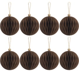 KI Store 8pcs Brown Paper Christmas Baubles with Magnetic Closing 8cm Paper Christmas Tree Decorations Ornaments for Xmas Tree