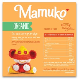 MAMUKO Organic Oat & Corn Grits Porridge - High Fiber Porridge with No Added Sugar, Milk & Preservatives - Vegan Porridge Ideal for Toddlers - 2 Pack (200g - 10 Servings)
