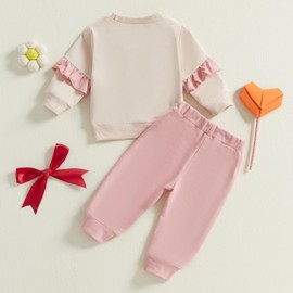L&ieserram Baby Girls Causal 2Pcs Outfit Set Crew Neck Long Sleeve Bow Sweatshirt Elastic Waist Sweatpants Clothes 0-3 Years (Pink, 0-6 Months)