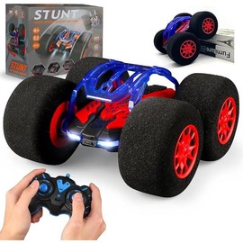 Stunt Remote Control with Oversized Sponge Tires Outdoor Indoor RC 2.4GHz Electric Race Stunt Vehicle Toy Double Sided 360° Rolling Rotating Driving for Kids Boys Girls Gift - Color: Red Rc