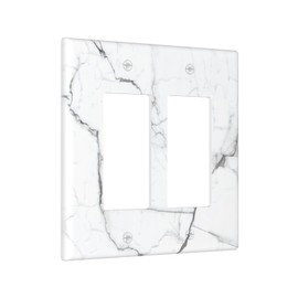 Lhdlnn White Marble Light Switch Cover Decorative Wall Plate 2 Gang Double Rocker Switchpalte Electrical Faceplate for Kitchen Bedroom Bathroom 4.6" x 4.5"