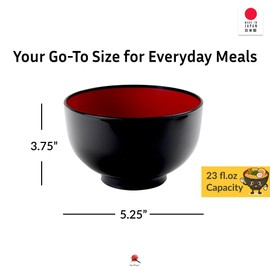 JapanBargain, 2-Pack Authentic Japanese Plastic Ramen Bowl, Black and Red Lacquered Style Noodle Soup Bowl, Made in Japan, Food Safe BPA Free, Microwave and Dishwasher Safe, 23oz