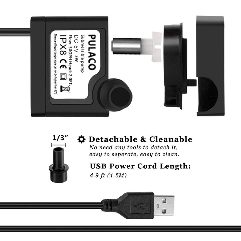 PULACO DC 5V USB Mini Submersible Water Pump with Tubing