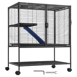 Happybuy 36" Rolling Metal Ferret Cage, Large 2-Tier Critter Nation Cage, Small Animal Cage with Ramps & Tray, Easy to Set up for Pet Rats, Hamster, Guinea Pig, Chinchilla, Squirrel, Hedgehogs, Bunny