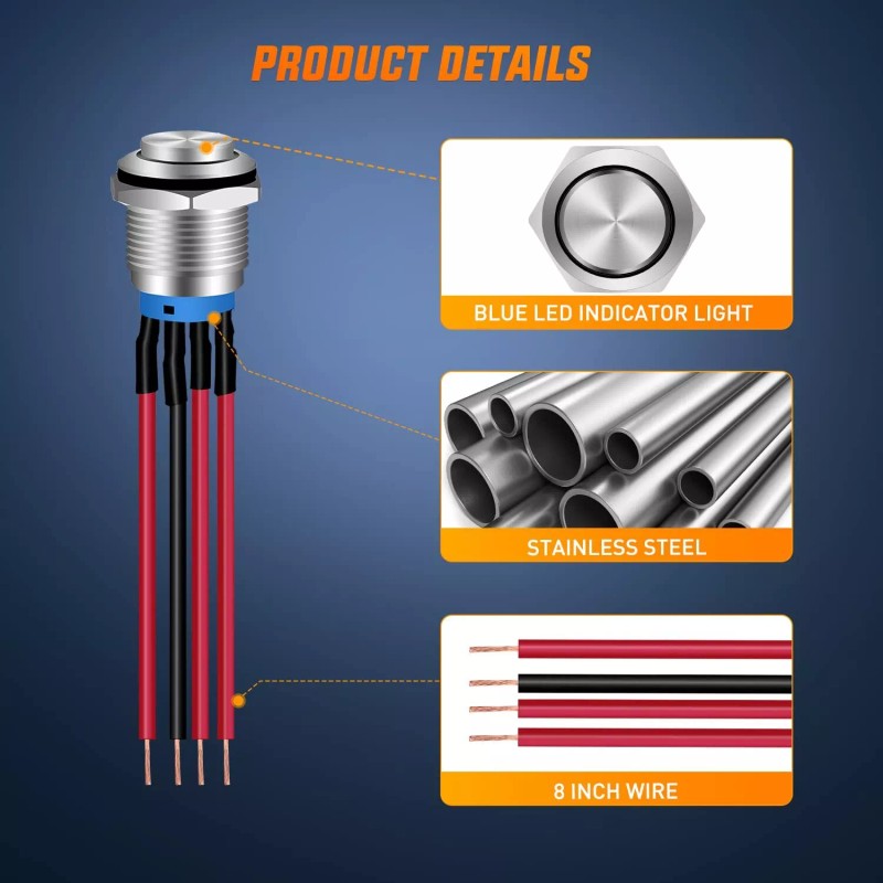 Nilight 8PCS 12V 20A Round Blue Toggle LED Rocker Switch