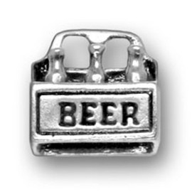 Sterling Silver 3D Six Pack Of Bottled Beer Dangle Charm Bead For Bead Charm Bracelet With Carrier