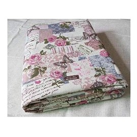 Vintage Chic French Rose Butterfly Cotton Linen Fabric - Curtains, Upholstery, Dress, Home Decor Textile - 140cm Wide (2 Meters)