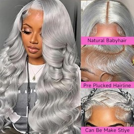 Pelucas de encaje frontal de 13 x 6, cabello humano gris, prediseñado con cabello de bebé, densidad de 180, sin pegamento, HD, transparente, encaje fr